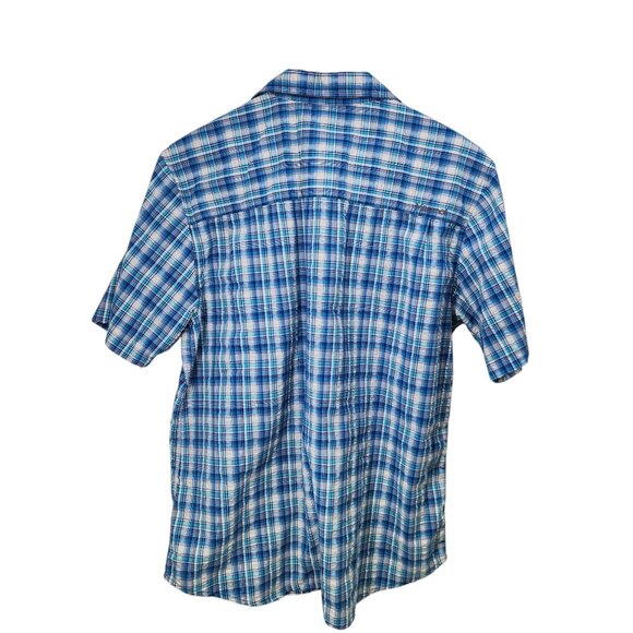 Marmot Mens‎ Blue Plaid Short Sleeve Button-Up Shirt L Nylon/Polyester - Picture 2 of 8